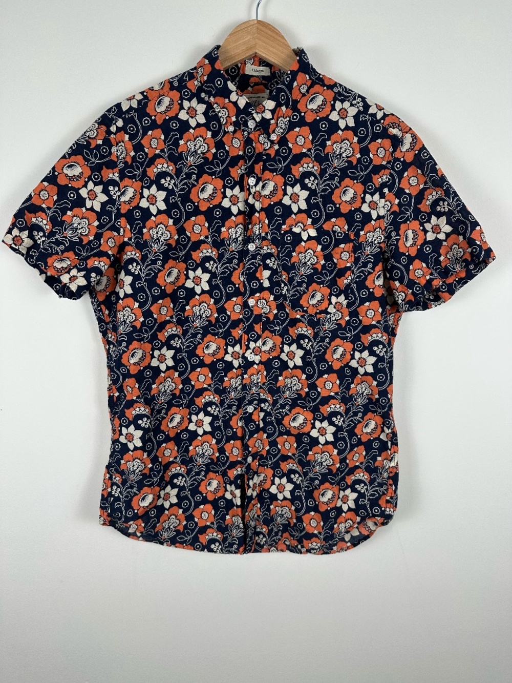 J.Crew Mens M Floral Short Sleeve Button Down Shirt Navy Orange Cotton